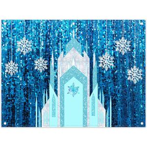 2D Digital Printing Photo 8x5.9ft Polyester Fabric Ice Snow Castle Backdrop Girl Birthday Indoor Party Decoration Princess Banner Snowflake Curtain (No Glitter No Sequin) Winter Booth Props (96x72inch)