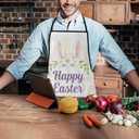 Happy Easter Apron For Men Women, Chef Waitress Kitchen Cooking Barber Server Grilling Bib Decorations (White Rabbit)