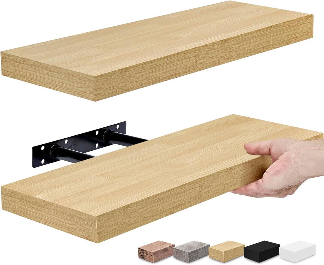 Sorbus Floating Shelves for Wall, Bathroom Shelves Wall Mounted for Kitchen, Bedroom, Bathroom Storage Over Toilet, Hanging Book Shelf for all Home Decor Living Room (Maple Wood, 2 Pack)