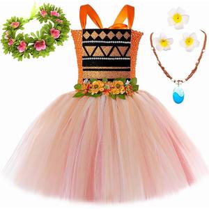 Island Princess Tutu Costume for Girls–Tropical Dress Up with Floral Headband for Toddler Kids Birthday or Halloween, Size 5-6T