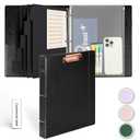 Etzul Hardcover 3 Ring 1 Inch Leather Binder, Letter Size Dividers With Tabs, PVC Zipper Pouch, Professional Organizer, Faux Classic Black Leather