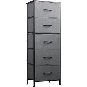 WLIVE Fabric Dresser, 5-Drawer Tall Dressers for Bedroom, Storage Dresser Organizer with Fabric Bins, Wood Top, Sturdy Steel Frame, Chest of Drawers for Closet, Hallway, Dark Grey