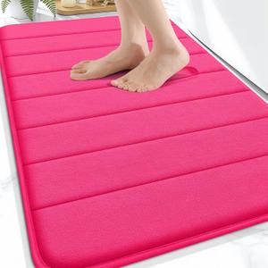 OLANLY Memory Foam Bath Mat 30x20, Super Soft Absorbent Bathroom Rugs, Quick Dry, Machine Washable Shower Floor Rugs, Bathmat Carpet, Bathroom Home Decor Accessories, Hot Pink
