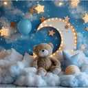 YongFoto Moon Stars Cloud Bear Backdrop 8x6ft Twinkle Little Star Blue Sky Balloon Photography Background Kid Birthday Adventure Baby Shower Cradle Ceremony Party Banner Baby Portrait Photoshoot