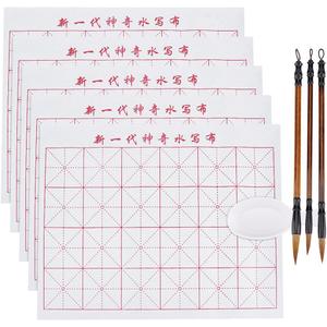 PH PandaHall 14pcs No Ink Chinese Calligraphy Set Chinese Calligraphy for Beginners Professionals Grid Water Writing Magic Cloth 3pcs Traditional New Year Calligraphy Brushes and Water Dish 13x17inch