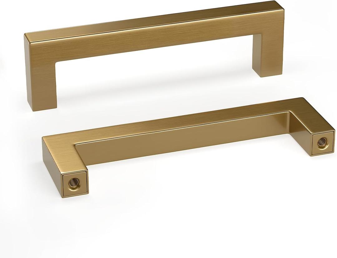 Goldenwarm 10 Pack 3-3/4in Champagne Bronze Cabinet Pulls Gold Cabinet Handles Bronze Drawer Pulls Champagne Gold Drawer Handles Square Kitchen Dresser Hardware for Bedroom Cupboard