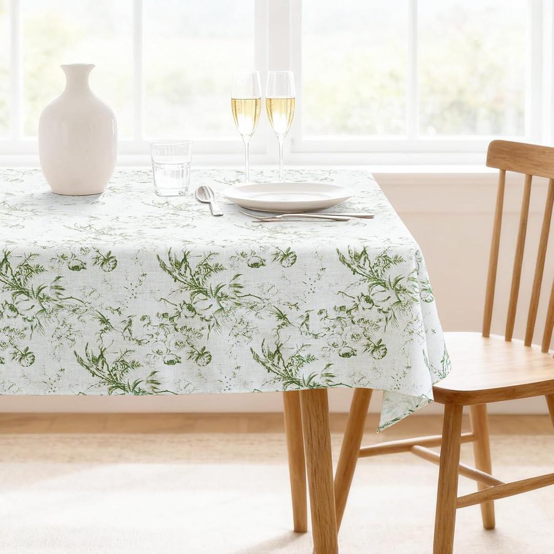H.VERSAILTEX Linen Table Cloths Floral Printed Tablecloth Spill-Proof Waterproof Table Cover for Dining Buffet Feature Soft and Thick Fabric Wrinkle Free, 60 x 120 Inch, Vintage Botanical - Green