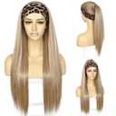 SAPPHIREWIGS Straight Headband Wigs for Women Long Straight Highlight Natural Blonde Synthetic Wigs Heat Resistant Natural Looking for Daily Use 26 Inch