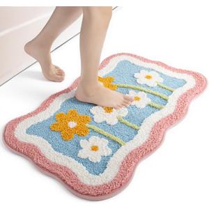 Soft Floral Bathroom Rugs Cute Bath Mat Absorbent Long-Lasting, Microfiber for Shower, Tub, Floor, Bathroom,Sink,Non-Slip Colorful and Flowers Decor Trendy Machine Washable Bath Mats,16x24 in