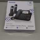 Panasonic Corded Phone/Cordless Phone with Answering Machine, Advanced Call Block and 2-Way Recording, 2 Handsets Expandable up to 6 Cordless Handsets - KX-TGF852B (Black)