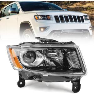 Huray Headlight Assembly for Jeep Grand Cherokee 2014-2016 [Only for Halogen Type] [Chrome Housing] OE Headlamp Replacement Passenger Side