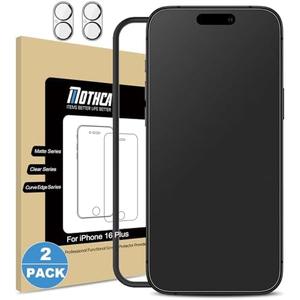 Mothca 2 Pack Matte Glass Screen Protector for iPhone 16 Plus [6.7 inch] + 2 Pack Camera Lens Protector, Anti-Glare & Anti-Fingerprint Case Friendly Tempered Glass Film, Bubble Free, Smooth as Silk