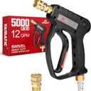 YAMATIC Short Pressure Washer Gun with Swivel, 5000 PSI Power Washer Wand Stubby Trigger Handle with 3/8" Plug & M22-14mm Male Inlet, 1/4" Quick Connect Outlet for Foam Cannon Car Wash