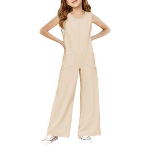 Haloumoning Girls Jumpsuits Kids Fashion Sleeveless Wide Leg Loose Romper with Pockets One Piece Summer Outfits