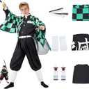 Kamado Anime Cosplay Costume, Anime Cosplay Kimono, Halloween Costume for Women Men (Medium, Green)