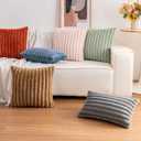 Aegero Pack of 2 Faux Fur Fall Throw Pillow Covers 22x22 Inch, Soft Plush Striped Neutral Couch Pillow Cover, with Velvet Back Modern Home Decor for Sofa Living Room Couch Bed Cream White