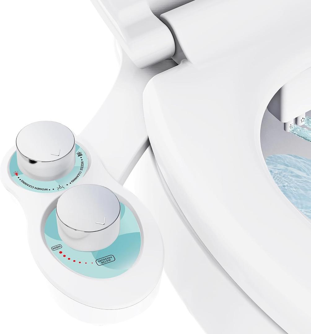 Terapaton RV Bidet Toilet Seat Attachment, RV Bidet for Camper Toilet with Dual Nozzles, Self/Rear/Front Cleaning, Non-Electric, Adjustable Water Pressure, Fresh Water
