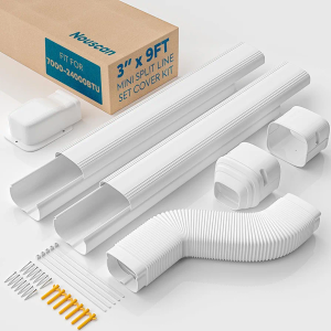 3" W 9Ft Mini Split Line Set Cover with Flexible Duct, Upgrade PP Decorative Paintable Lineset Cover Kit, 39.37" per Straight Duct, for Minisplit, Air Conditioner, Central AC, HAVC