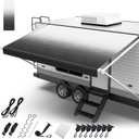 RV Awning Fabric Replacement, 19.5oz Heavy Duty Vinyl, with Tie Down Kits & 7 Hooks & Pull Strap for Trailer Camper Awning- 13'(Fabric 12'2"), Black Gray Fade