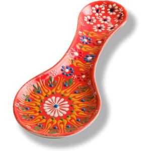 Handmade Spoon Rest, Ceramic Spoon Rest for Stove Top, 10" Spoon Rest for Kitchen Counter, Dishwasher Safe Spoon Holder for Stove, Housewarming Gifts Utensil Rest, Colorful Spoon Rests (Orange)