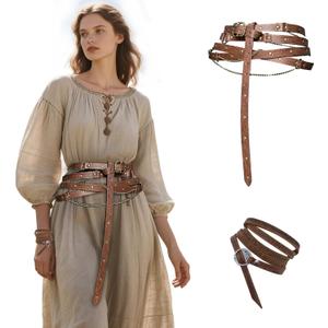 Hiifeuer 3PCs Medieval Fantasy Belt Skirt Hikes Set, Renaissance Adjustable Faux Chain Belt with Skirt Clips for Cosplay Faire