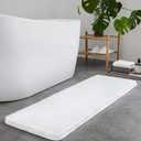 TECHMILLY Super Soft Shaggy Bathroom Runner Rugs, Absorbent Thick Non Slip Microfiber Bath Rugs, Quick Dry Machine Washable Bath Mat for Bathroom Floor, Bathtub and Shower 17"x47" (White)