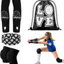 Yinder 4 Pcs Volleyball Knee Pad and Arm Sleeve Volleyball Accessories Stuff Forearm Elbow Sleeve Wrist Guard with Protection Pad and Thumb Hole for Women Men Adult