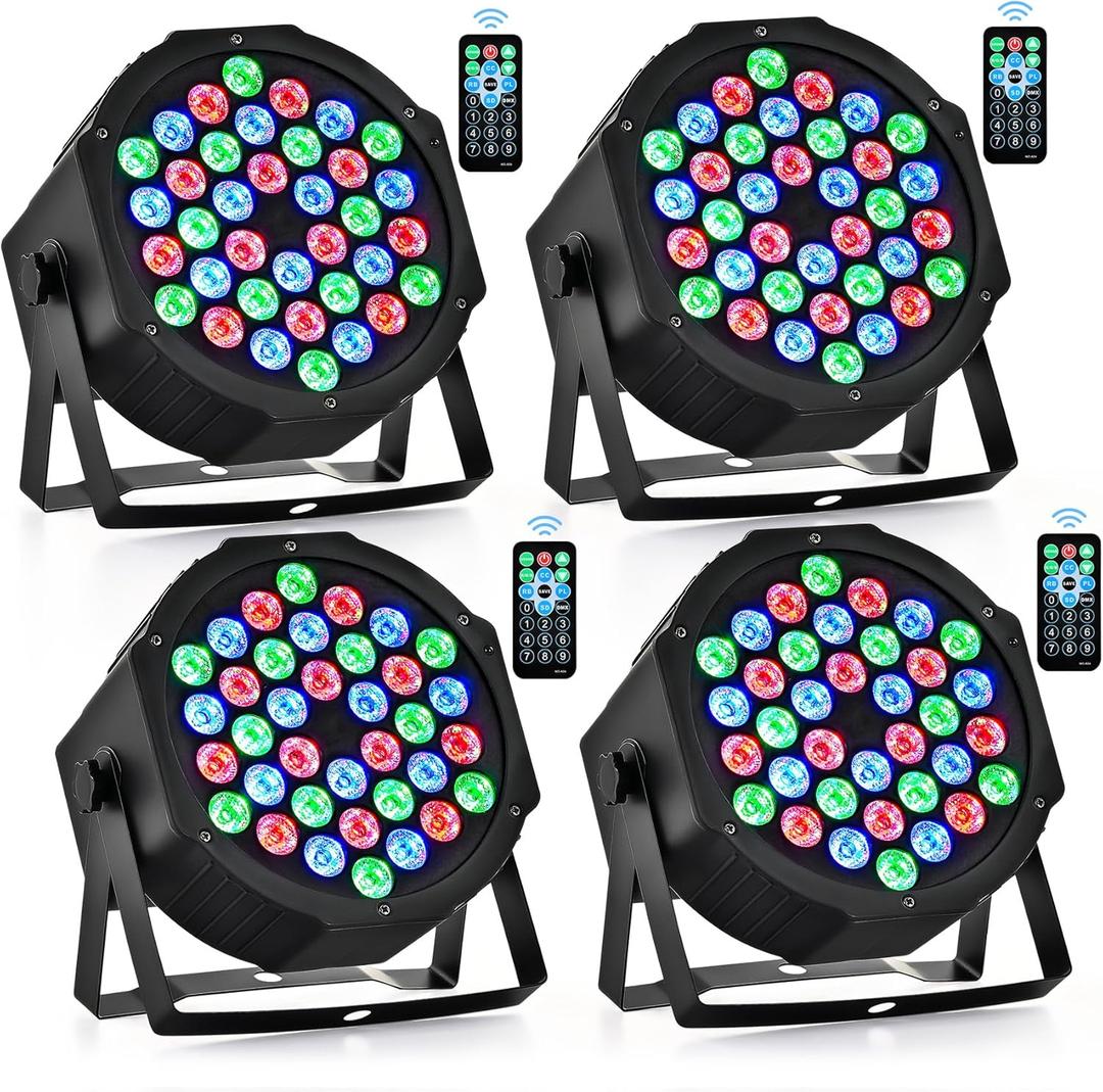CO-Z Stage Lights 36 RGB LED Par Lights with Remote Control DJ Uplighting for Event Wedding Christmas Halloween Party Club Music Stage Lighting, 4 Pack