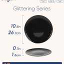 10.5 inch Dinner Plate Set of 6, Round Opal Glass Black Geometric Faceted Dinnerware Plates, Dishwasher and Microwave Safe