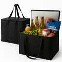 musbus 2-Pack, XL-Large Insulated Grocery Shopping Bags, Black, Reusable Bag,Thermal Zipper,Collapsible,Tote,Cooler,Food Transport hot and Cold,Camping