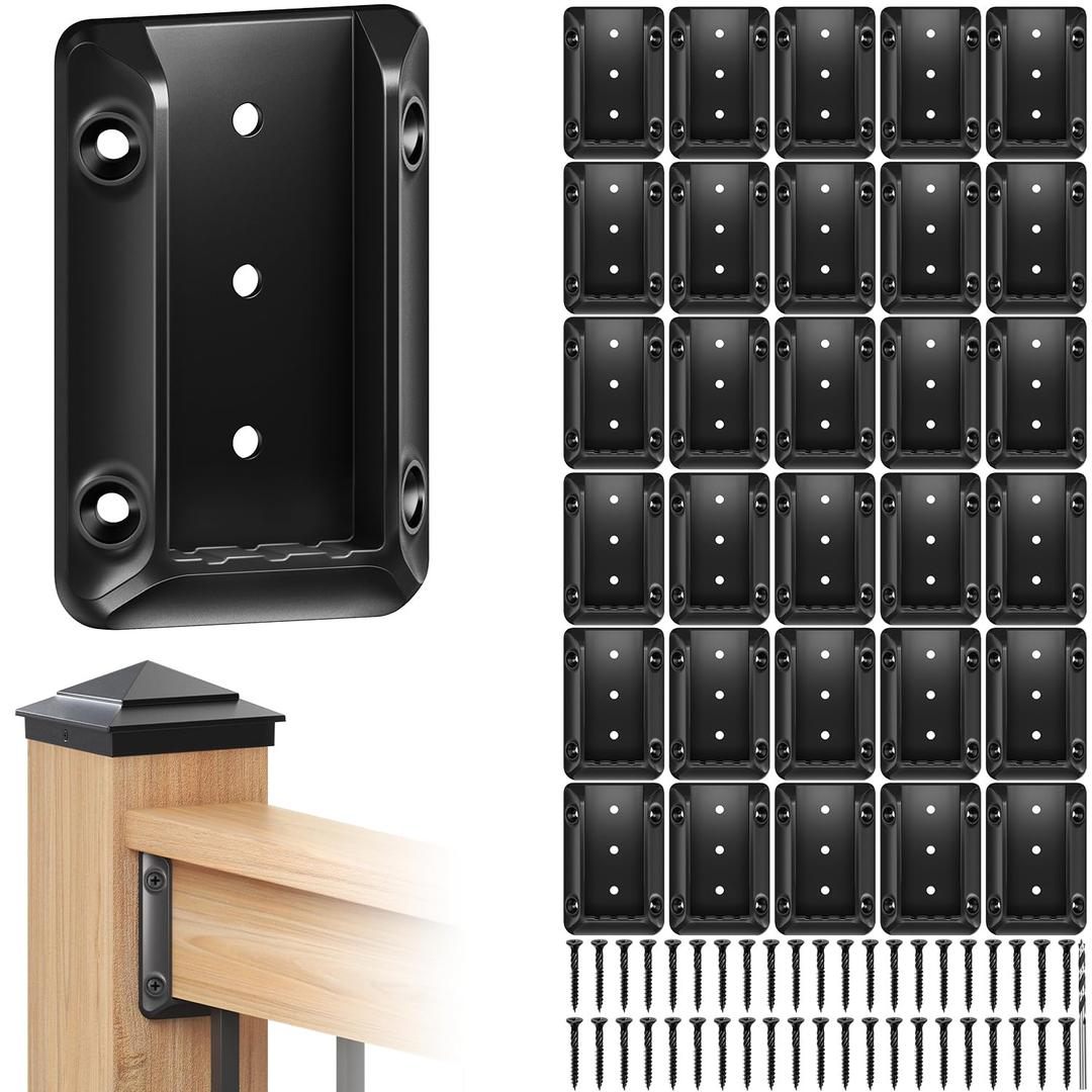 30 Pcs Deck Railing Bracket Connectors for 2"4 (Actually 1.5x3.5) Wood Post to Handrail Connection, Railing Connectors with 210 Pcs Galvanized Black Screws for Wooden Stair Fence Railings