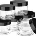 Pack of 6 6 oz Plastic Jars Refillable Containers with Lids Wide-mouth Leakproof Reusable Round Empty Jars for Travel Cosmetic Dry Food Spice Cookie Candy Home Kitchen Organizing (Clear) (Black)