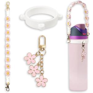 Handle Strap and Charm Set for Owala Water Bottle 24 oz, 32 oz, 40 oz, Owala Kids, Owala Coffee Tumbler, Owala FreeSip  Includes Handle Strap, for Owala Accessories & Stanley Cup Accessories (Pink)