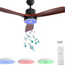52 Inch Wood Ceiling Fan with RGB Dimming LED Light,with Music Bluetooth Speaker,Remote Control,3-Speed Regulation, Reversible Motor,Timing,for Living Room,Bedroom,Restaurant,Outdoor