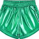 BOOPH Girls Metallic Shorts Sparkle Dance Outfits Shiny Hot Pants Athletic Shorts for Girls Green 8-9 Years (Green)