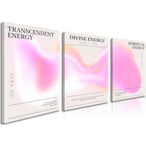3 Piece Framed Pink Wall Art – Abstract Aura Gradient Canvas Prints – Aesthetic Minimalist Room Decor for Bedroom, Dorm, Bathroom, Living Room – Coquette Pastel Wall Decor 16x24in