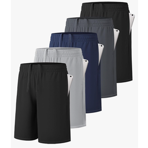 MLYENX 4 Pack Boys Athletic Shorts Active Performance Youth Kids Basketball Shorts Quick Dry with Elastic Waist Pockets, Size 4-6 Y