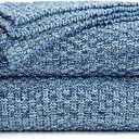 Longhui bedding Blue Knitted Throw Blanket for Couch, Soft, Cozy Machine Washable 100% Cotton Sofa Knit Blankets, Heavy 2.8lb Weight, 51 x 63 Inches, Blue and White Color, Laundry Bag Included