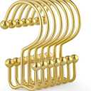 Goowin Shower Curtain Hooks, 12 Pcs Shower Curtain Rings, Durable Gold Shower Curtain Hooks, Double Glide Shower Curtain Rings Rust Proof, Simple Shower Hooks for Shower Curtain & Liner, Gold (Classic - 12 Pack)