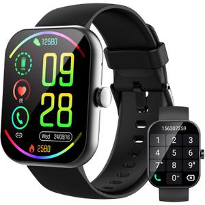 Smart Watch for Men Women(Answer/Make Calls), 1.96" HD Smartwatch, Fitness Tracker with 110+ Sport Modes, IP68 Waterproof, Heart Rate/Sleep/Step Monitor, Pedometer, Activity Tracker for Android iOS (Deep Black)