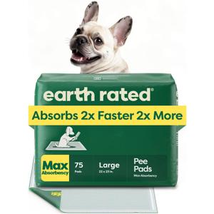 Earth Rated Puppy Pads, Max Absorbency Pee Pads for Dogs, Absorbs 2X Faster & 2X More, Leak Prevention, Potty Training, FragranceFree, Unscented, Regular [L], 22” x 23”, 75 Count