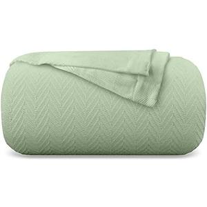 Comfortica Classics 100% Organic Cotton Super-Soft and Breathable Bed/Throw Blanket Herringbone Design - Queen, Sage Green