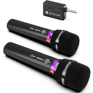 Wireless Microphone, Rechargeable Wireless Microphones with One-to-One Chip Connection and LED Lights, 40H Duration, 200FT Range Receiving, Less Latency Karaoke Microphone for Singing, Speech, Party