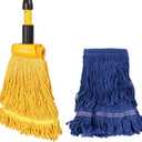 Commercial Mop,Masthome Looped-End String Wet Mop,Heavy Duty Industrial Mops with 2 MopHeads,Cotton Floor Dust Mops for Floor Cleaning, Suitable Home, Garage, Office (Yellow-Blue)
