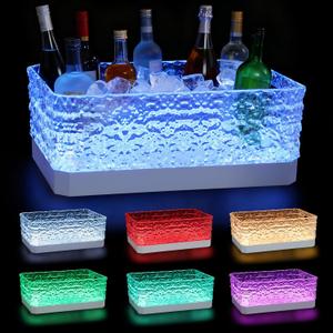 LED Light Up Plastic ice buckets for parties 15L large Clear beverage tub 7-color LED light ice buckets For Champagne Beer Cocktails Family Gathering Bar Nightclub Essential (Ice Texture)