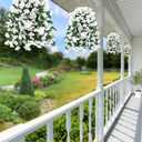 Sggvecsy Artificial Fake Hanging Flowers Plants for Outdoor Outside Spring Summer Decoration 4PCS Faux Silk UV Resistant Realistic Morning Glory Trailing Vines for Home Porch Patio Balcony(White)