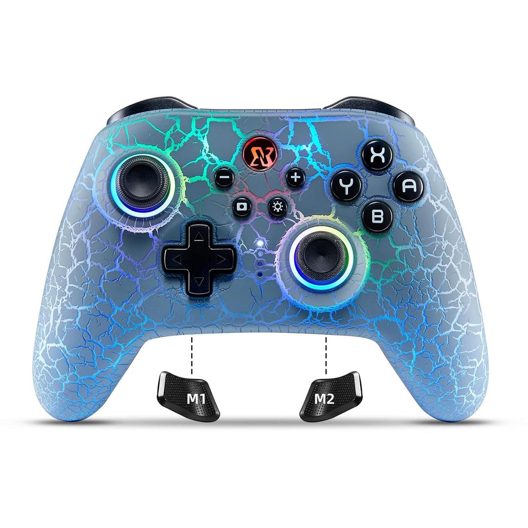 Switch Controller, Wireless Switch Pro Controller for Switch 2/Switch Lite/Switch OLED, RGB Adjustable LED Wireless Remote Gamepad with Unique Crack/Motion Control/Turbo/ALPS Joystick (Gray)