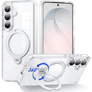 for Samsung Galaxy S26 Case with Magnetic Stand, White | Crystal Clear Case,Rigorous Drop Protection, Great Grip Feeling, Slim Shockproof Phone Cover
