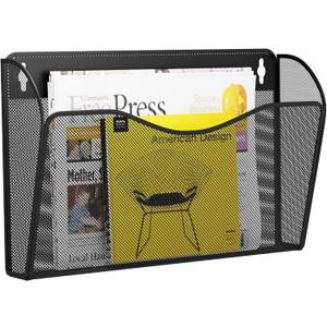 Single Pocket Wall File Holder, Mesh Hanging File Folder Paper Organizer, Vertical Wall Mounted Mail Basket, Storage Organization Magazine Rack for Office, Home and School, Black