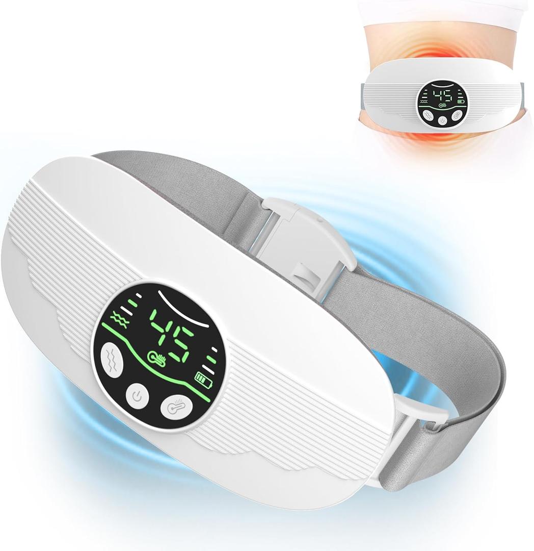 HOTBAG Heating Pad for Period Cramps Portable Cordless 3S Fast Period Heating Pad Cramp Relief with 3 Heat Levels and 3 Massage Modes Menstrual Electric Waist Wrap Belt for Pain Relief Gifts for Her (White)